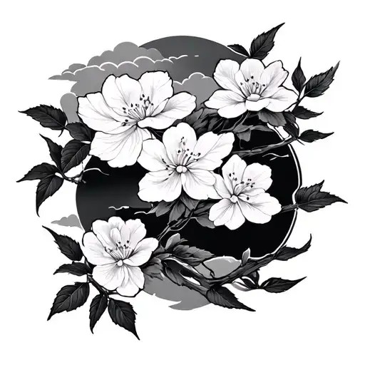 Cloud Japanese Leafs Cherry Blossom tattoo design idea