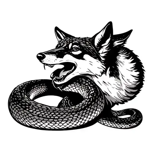 snake strangling a coyote howling tattoo design idea