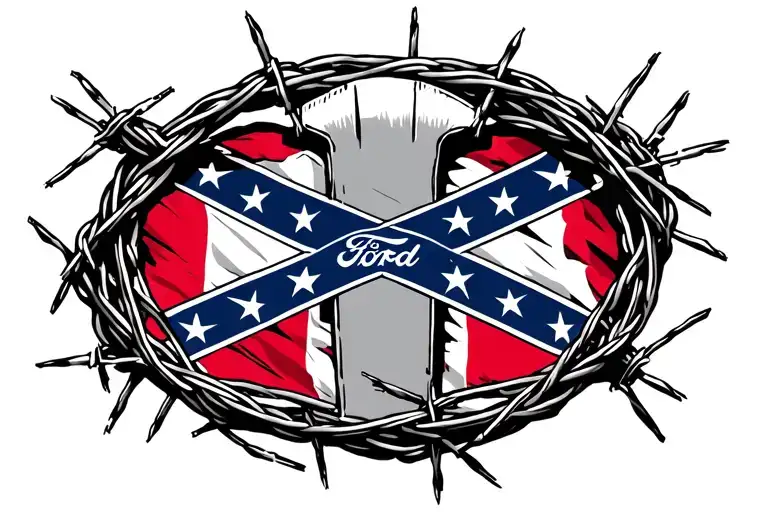  Ford symbol wrapped in barbed wire with a Confederate flag in the middle  tattoo design idea