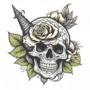 snail skull roses tattoo design idea
