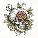 snail skull roses tattoo design idea