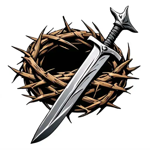 Bible Sword wrapped in crown of thorns tattoo design idea