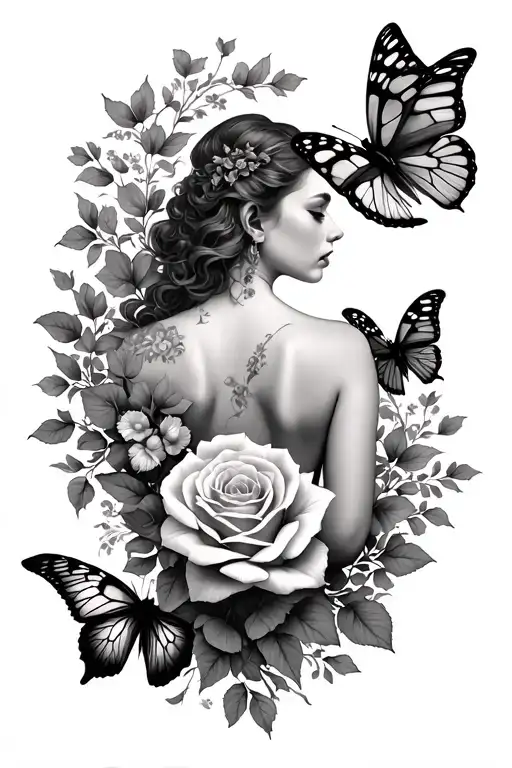 Rosevine with butterflies full back tattoo tattoo design idea