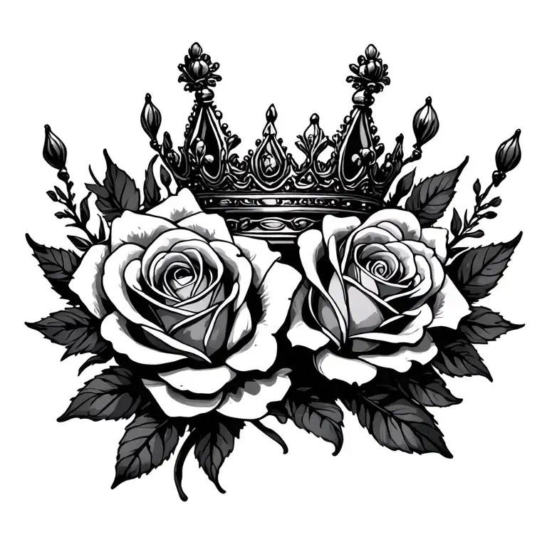 feminine crown and roses blooming tattoo design idea