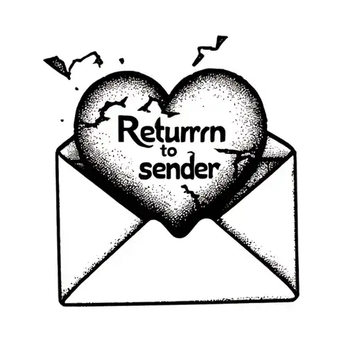 "Return to sender "  old dirty wripped wrinkled open envelope with a broke heart sticking out of it tattoo design idea
