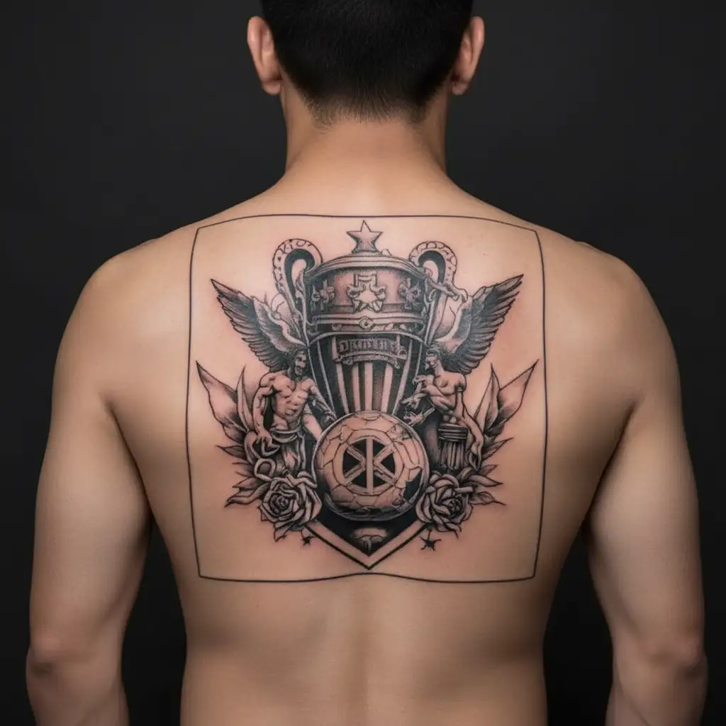 A detailed tattoo of the Arsenal F.C. winning the champions league tattoo design idea