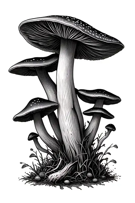 mushroom growing fungus tattoo design idea