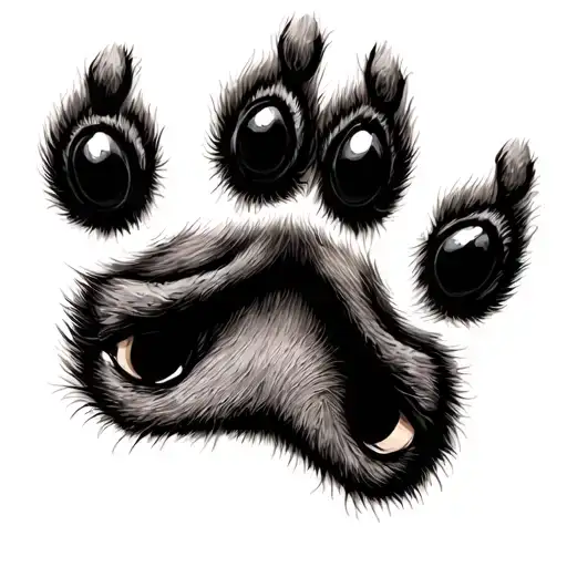 dog paw print with eyes and nose in the print forming tattoo design idea