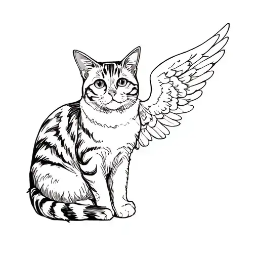 Scottish cat with angel wings tattoo design idea