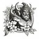 King Neptune statute with cherry blossoms, orange blossoms, and buckeyes tattoo design idea