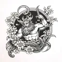 King Neptune statute with cherry blossoms, orange blossoms, and buckeyes tattoo design idea
