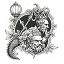 King Neptune statute with cherry blossoms, orange blossoms, and buckeyes tattoo design idea