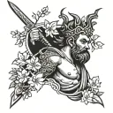 King Neptune statute with cherry blossoms, orange blossoms, and buckeyes tattoo design idea
