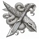 dagger with a snake wrapped tattoo design idea
