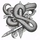 dagger with a snake wrapped tattoo design idea