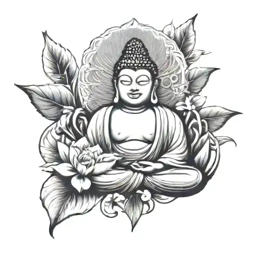 black mamba Buddha flowers tattoo design idea