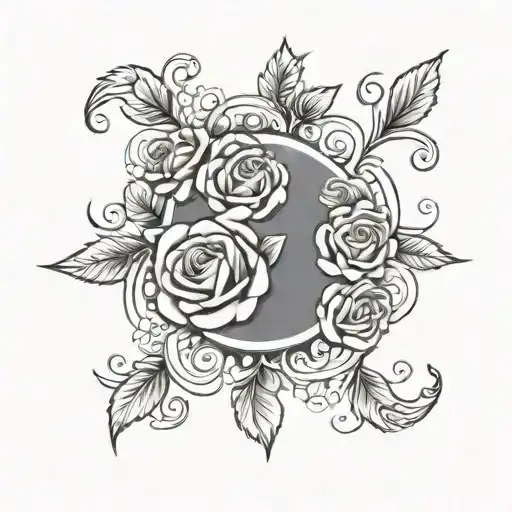 circle border of roses around a center flourish design tattoo design idea