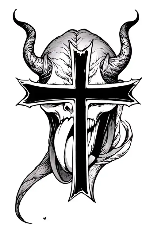 the devil with a cross for a tongue tattoo design idea