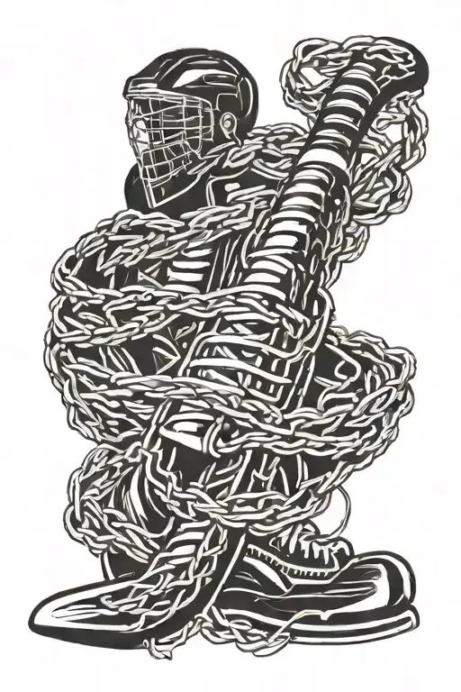 hockey stick wrapped in barb wire tattoo design idea