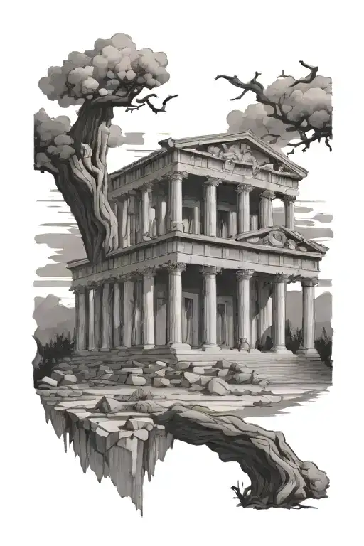 ancient greek mythology building view tattoo design idea