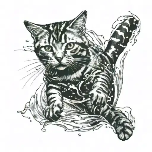 cat in flippers underwater tattoo design idea