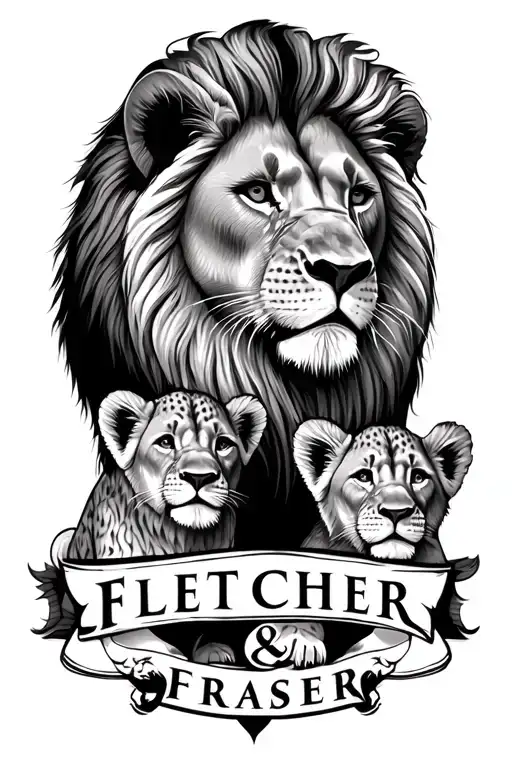 "Fletcher & Fraser " Lion with 2 lion cubs - lion looking over the cubs as a father figure. tattoo design idea