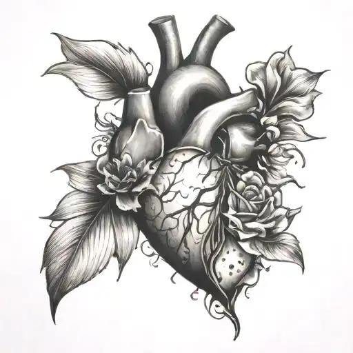 heart, broken, resilient flower breaking tattoo design idea