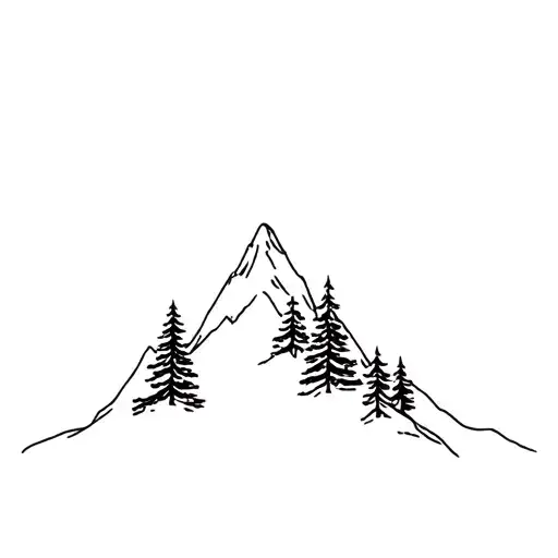 Mountain with pine tree silhouette tattoo design idea