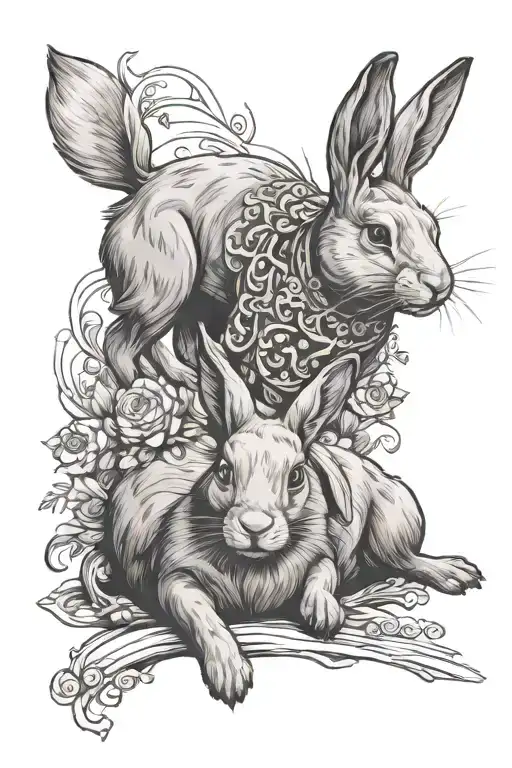 rabbit and dog playing tattoo design idea