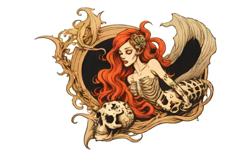 skeleton mermaid tattoo design idea