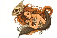 skeleton mermaid tattoo design idea