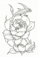 Peonies with a lizard flying tattoo design idea
