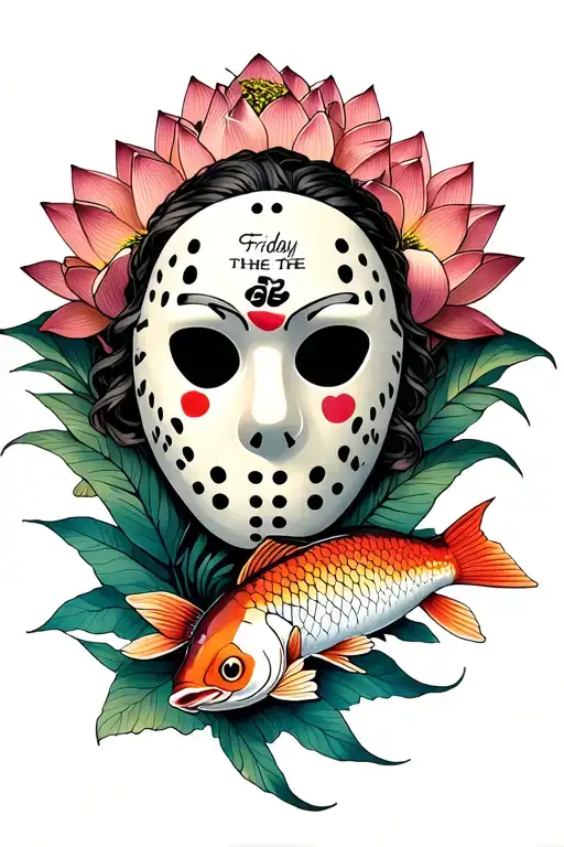 "Jason Dabel" Friday the 13th mask lotus flower coy fish tattoo design idea