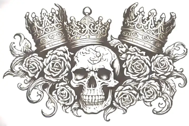 brass knuckles at the bottom, a skull with a crown at the top tattoo design idea