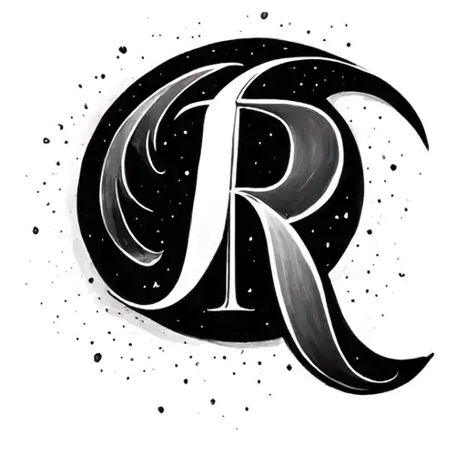 fine line half moon with a cursive R next to it tattoo design idea