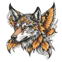a wolf with a butterfly wing on each shoulder    tattoo design idea