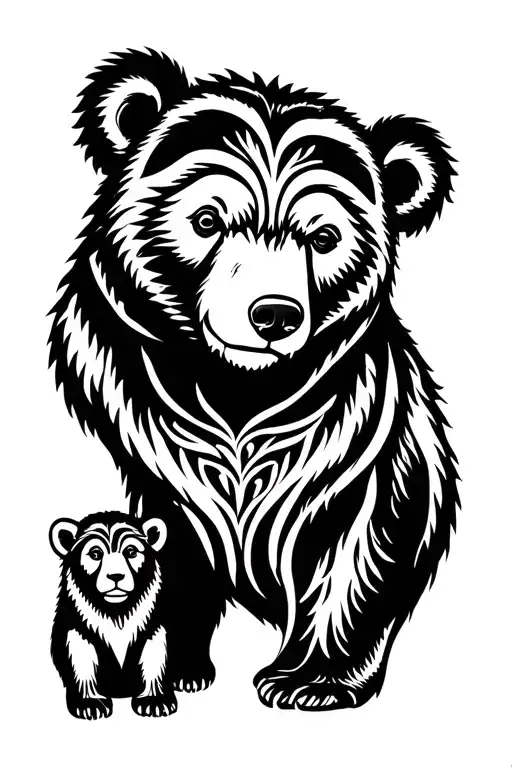 bear with two cubs tattoo design idea