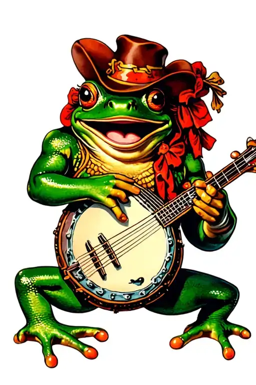 Frog playing a banjo tattoo design idea