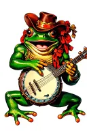 Frog playing a banjo tattoo design idea