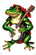 Frog playing a banjo tattoo design idea