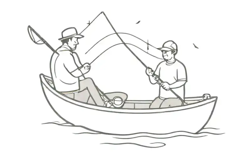 father and son in a boat fishing hooks tattoo design idea