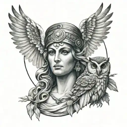 goddess athena with owl   tattoo design idea