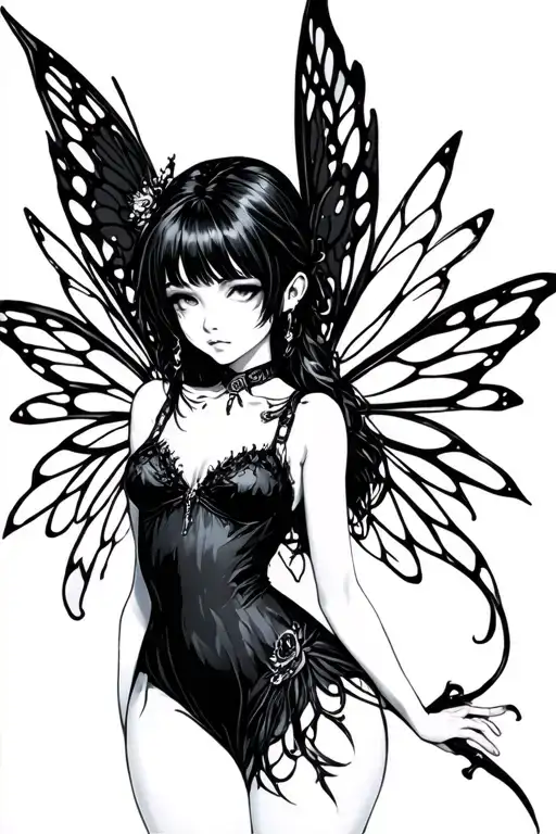 Fairy Goth Anime only lines tattoo design idea