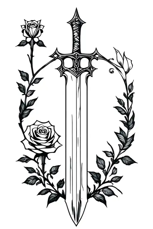 baldurs gate 3 sword with rose and gladioluis  tattoo design idea
