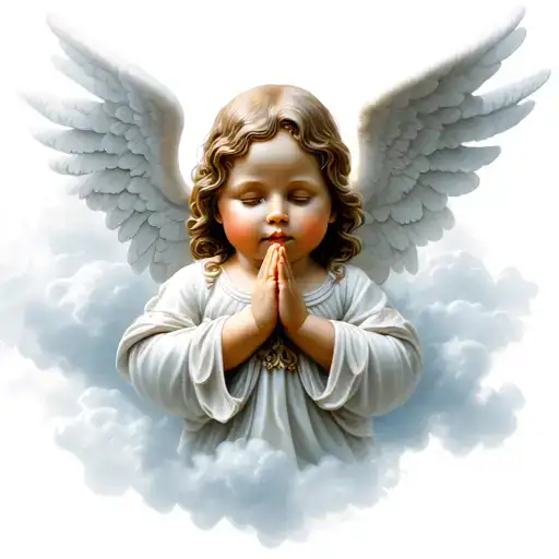 baby angels praying hands with clouds surrounding tattoo design idea