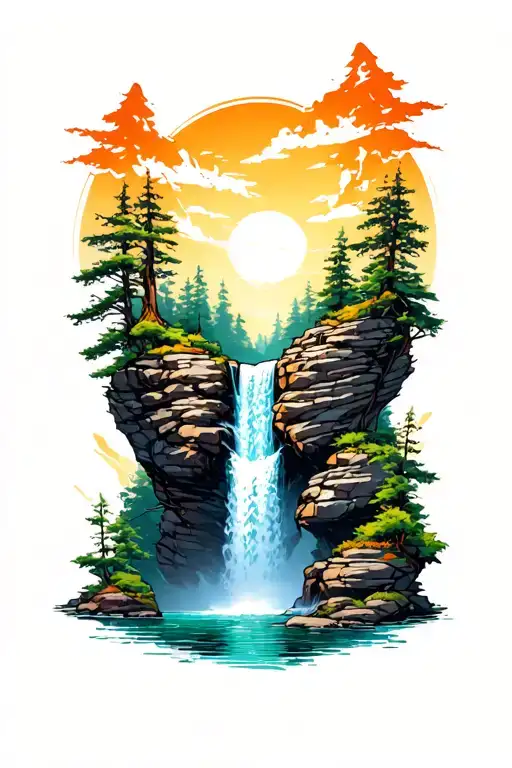 create a fine-line tattoo design that would follow the structure of the right collarbone of a natural rock waterfall tattoo design idea