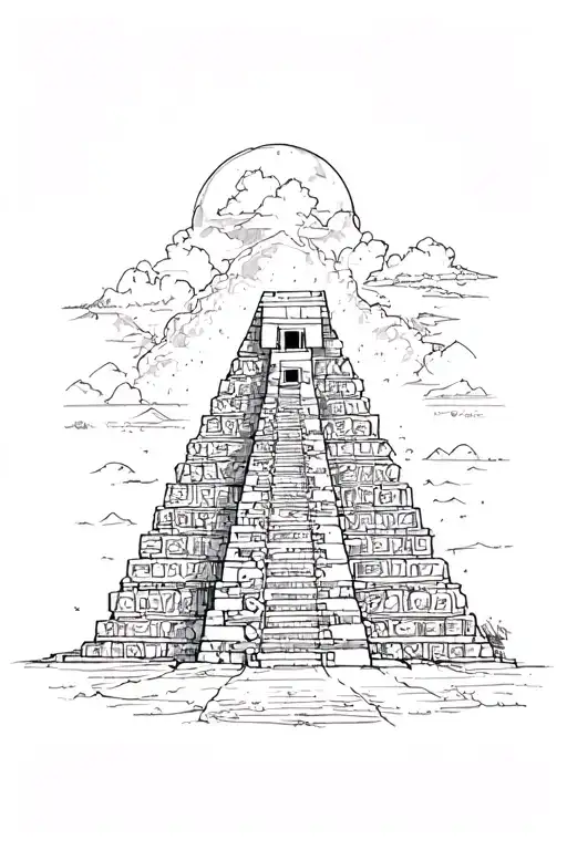 Mayan pyramid emerging tattoo design idea