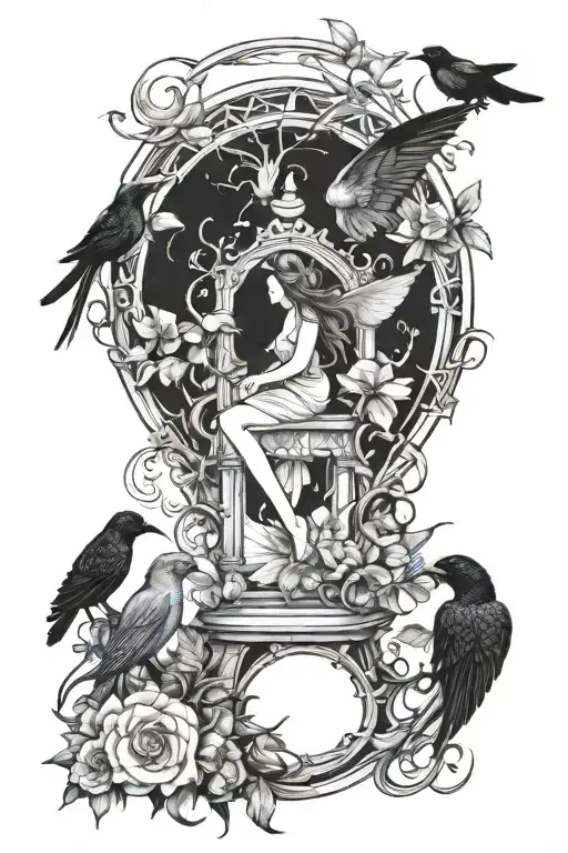 portal,fairies,birds tattoo design idea