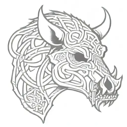 celtic angry boar skull large teeth  tattoo design idea