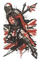 Crusader knight British flag waving tattoo design idea